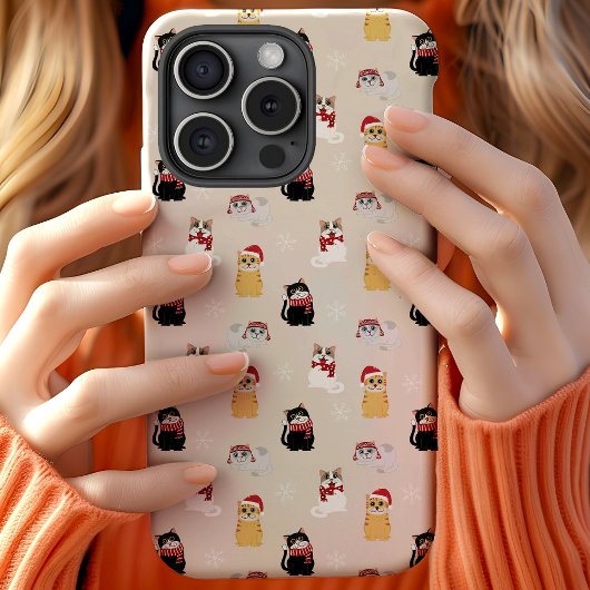 Coques Case-Mate iPhone Modèle de vacances festif de chats de Noël