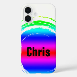 Coques iPhone 16 Modèle du nom du cercle rose bleu vert