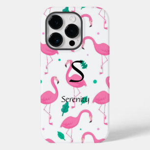 Coque Pour iPhone 14 Pro Modèle flamingo Monogramme et nom Personnalisé