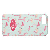 Coques Case-Mate iPhone Modèle Flamingo rétro| Monogramme (Dos (Horizontal))
