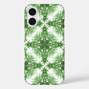 Coques iPhone 16 Modèle Floral Abstrait En Noir & Vert Sur Blanc