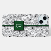 Coques Case-Mate iPhone Modèle floral blanc dessiné à la main et Monogramm (Verso (horizontal))