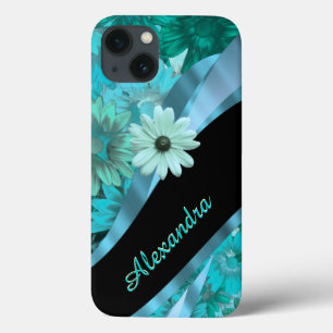 Coques Pour iPhone Modèle floral bleu aqua personnalisé