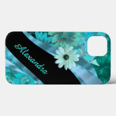 Coques Case-Mate iPhone Modèle floral bleu aqua personnalisé (Verso (horizontal))