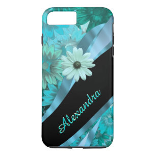 Coque iPhone 8 Plus/7 Plus Modèle floral bleu aqua personnalisé