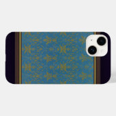 Coques Case-Mate iPhone Modèle Floral Bleu Et Or (Verso (horizontal))