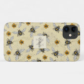 Coques Case-Mate iPhone Modèle Floral d'abeille jaune d'été (Dos (Horizontal))