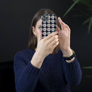 Coques iPhone 16 Modèle floral dahlia blanc sur noir