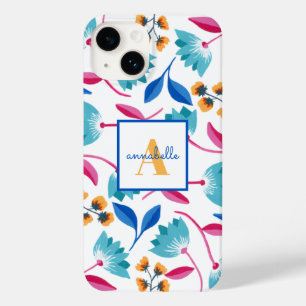 Coque Pour iPhone 14 Modèle floral d'art folklorique monogramme