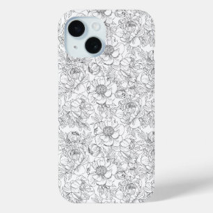 Coque Pour iPhone 15 Modèle floral de pivoine vintage