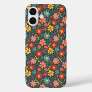 Coques iPhone 16 Plus Modèle floral dynamique sur Turquoise