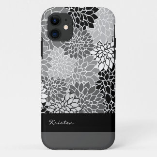 Coques Pour iPhone Modèle floral noir et blanc élégant Personnalisé