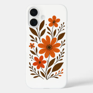 Coques iPhone 16 Modèle Floral Orange Rétro