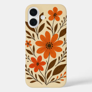 Coques iPhone 16 Modèle Floral Orange Rétro