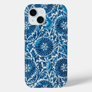 Coque Pour iPhone 15 Modèle Floral Ornemental Bleu vintage