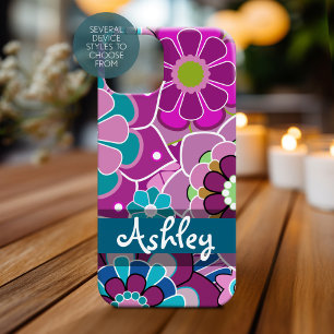 Coques iPhone 16 Modèle floral rétro avec nom