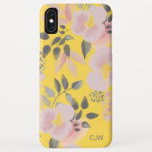 Coques Case-Mate iPhone Modèle floral rose jaune élégant avec monogramme (Dos)