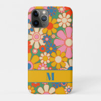 Modèle floral Super rétro coloré avec initial