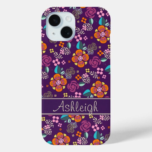 Coques Case-Mate iPhone Modèle floral violet rétro (Verso)