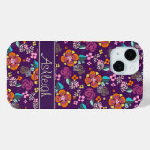 Coques Case-Mate iPhone Modèle floral violet rétro (Verso (horizontal))