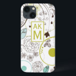 Etui iPhone 13 Modèle floral Whimsy Monogram iPad Mini Case<br><div class="desc">Mini coque iPad personnalisable avec motif floral blanc,  bleu et chartreuse. Il est disponible en variété de couleurs et variété de coques et de manches.</div>