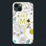 Etui iPhone 13 Modèle floral Whimsy Monogram iPad Mini Case<br><div class="desc">Mini coque iPad personnalisable avec motif floral blanc,  bleu et chartreuse. Il est disponible en variété de couleurs et variété de coques et de manches.</div>