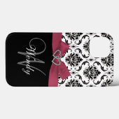 Coques Case-Mate iPhone Modèle initial personnalisé, rose, noir Damas (Verso (horizontal))