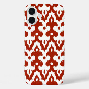 Coques iPhone 16 Plus Modèle marocain Ikat Damask, Rouge profond et blan