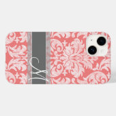Coques Case-Mate iPhone Modèle moderne dentelle Damas corail et gris (Verso (horizontal))