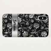 Coques Case-Mate iPhone Modèle noir et métal gris argenté Damas (Dos (Horizontal))