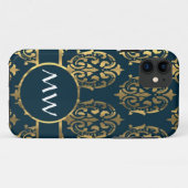 Coques Case-Mate iPhone Modèle or et vert turquoise damassé (Dos (Horizontal))