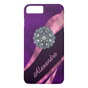 Coque iPhone 7 Plus Modèle personnalisé joli élégant violet damassé