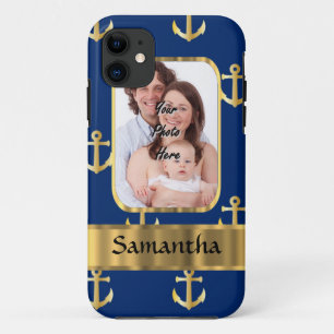 Coques Pour iPhone Modèle photo modelé par ancre de bleu et d'or