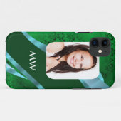 Coques Case-Mate iPhone Modèle photo monogramme vert damé (Dos (Horizontal))