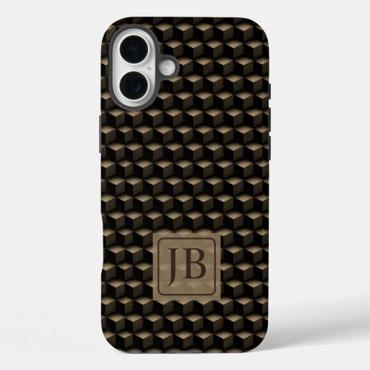 Coques Case-Mate iPhone Modern 3D Monogram, Geometric Bronze Pattern (Verso)