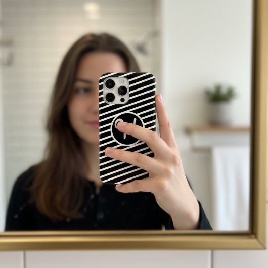 Coques Case-Mate iPhone Modern Black and White Diagonal Stripes Monogram