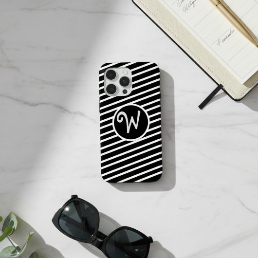 Coques Case-Mate iPhone Modern Black and White Diagonal Stripes Monogram