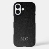 Coques Case-Mate iPhone Modern Black Faux Leather White Monogram Initials (Verso)
