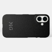 Coques Case-Mate iPhone Modern Black Faux Leather White Monogram Initials (Verso (horizontal))