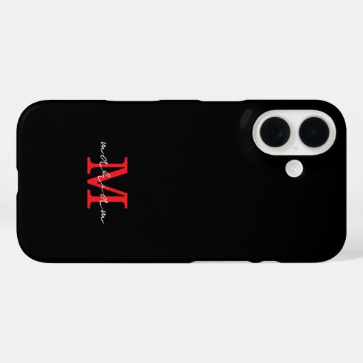 Coques Case-Mate iPhone Modern Black Red Personalized Monogram Phone Case (Verso (horizontal))