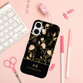 Coques Case-Mate iPhone Modern Elegant Black Gold Floral Pattern