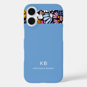 Coques Case-Mate iPhone Modern Elegant Blue Black Floral Pattern  (Verso)