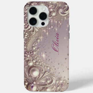 Coque iPhone 15 Pro Max Modern elegant cute golden pearls Valentine’s Day