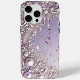 Coque iPhone 15 Pro Max Modern elegant cute purple pearls Valentine’s Day