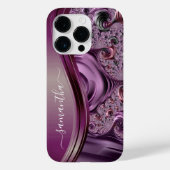 Coques Case-Mate iPhone Modern Fractal Purple Handwritten Name (Verso)