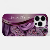 Coques Case-Mate iPhone Modern Fractal Purple Handwritten Name (Verso (horizontal))
