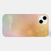 Coques Case-Mate iPhone Modern Glitter Holographic Gold with Name (Verso (horizontal))