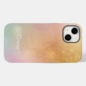 Coques Case-Mate iPhone Modern Glitter Holographic Gold with Name (Verso (horizontal))
