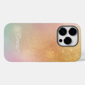 Coques Case-Mate iPhone Modern Glitter Holographic Gold with Name (Verso (horizontal))