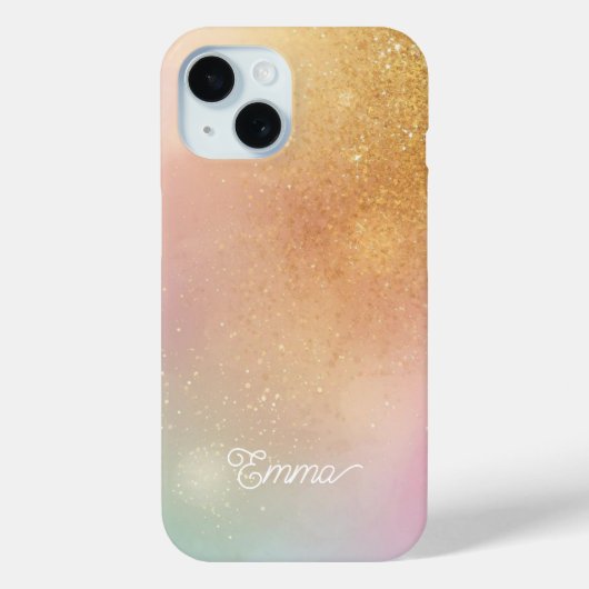 Coques Case-Mate iPhone Modern Glitter Holographic Gold with Name (Verso)